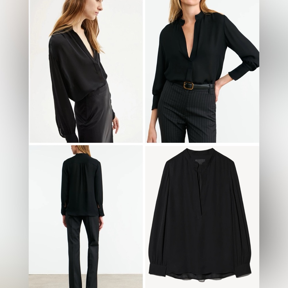 NWT Nili Lotan Montaine Silk Blouse Black $720 Sz L